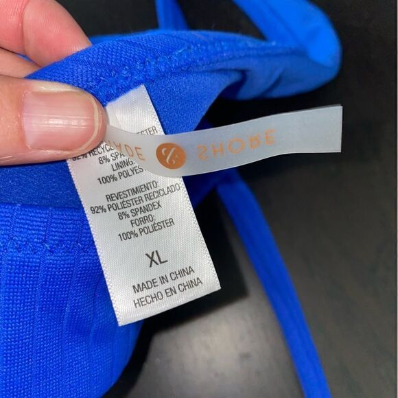 Shade & Shore Womens Stretch Ribbed Textured Halter Neck Bikini Bra Blue XL - Picture 5 of 5